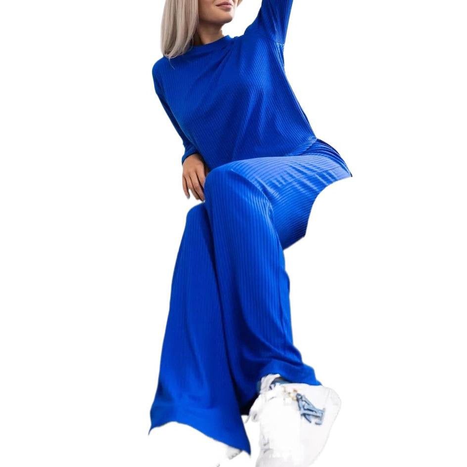 Women's Ribbed Knit Wide-Leg Co-ord Set with Long-Sleeve Top - Maisie London