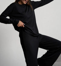Women's Ribbed Knit Wide-Leg Co-ord Set with Long-Sleeve Top - Maisie London