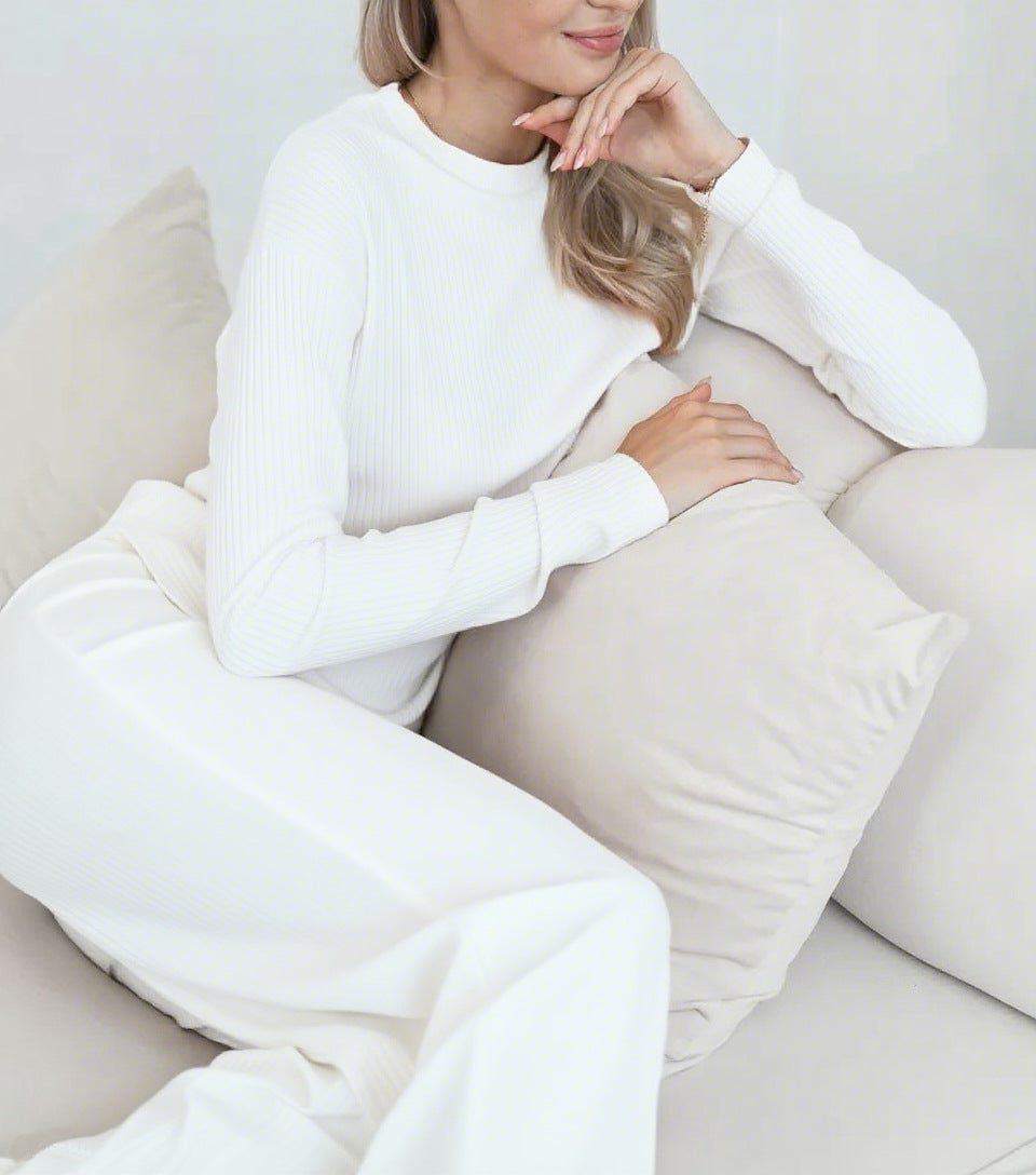 Women's Ribbed Knit Wide-Leg Co-ord Set with Long-Sleeve Top - Maisie London