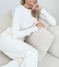 Women's Ribbed Knit Wide-Leg Co-ord Set with Long-Sleeve Top - Maisie London