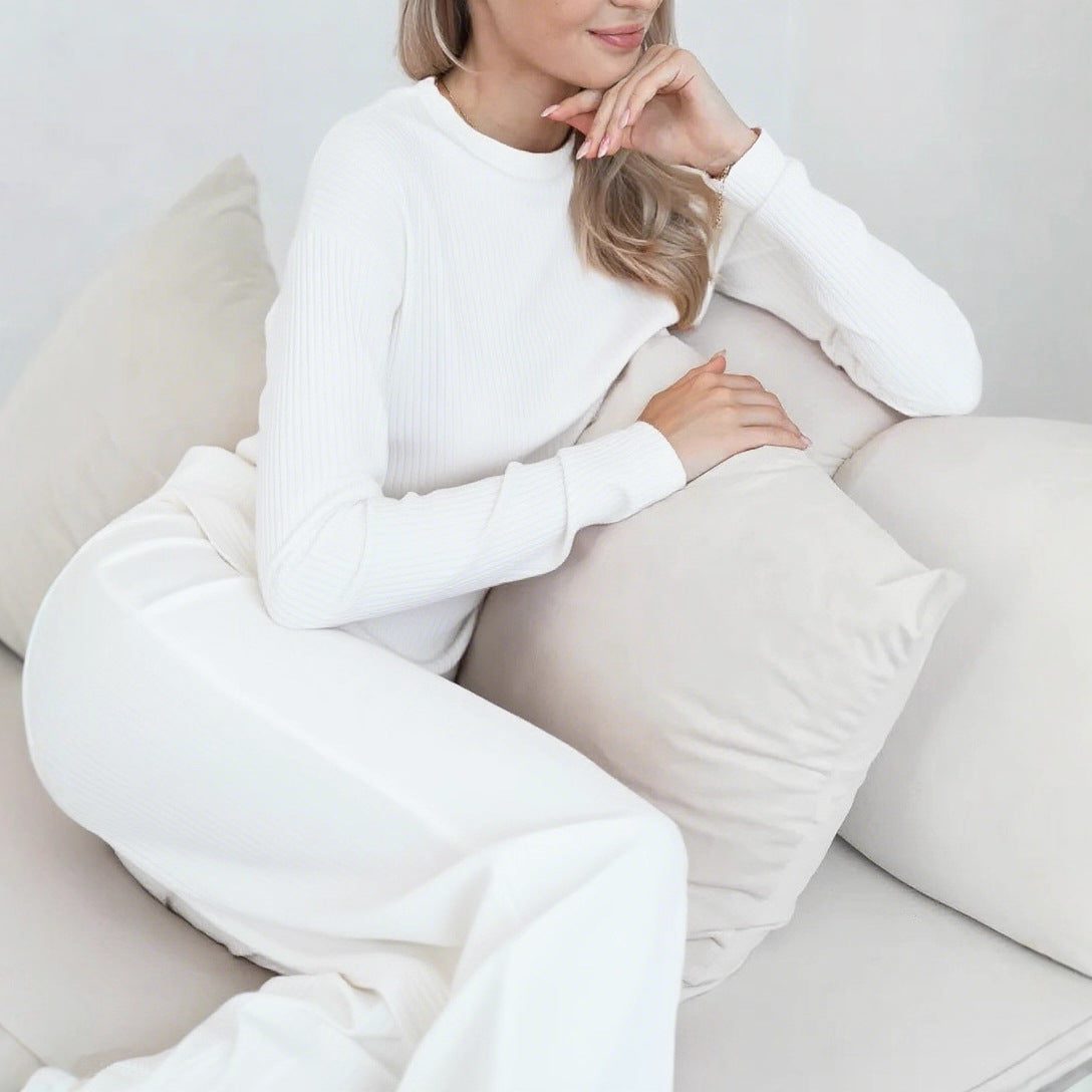 Women's Ribbed Knit Wide-Leg Co-ord Set with Long-Sleeve Top - Maisie London