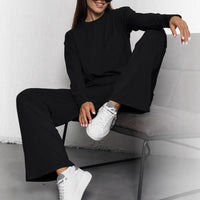 Women's Ribbed Knit Wide-Leg Co-ord Set with Long-Sleeve Top - Maisie London