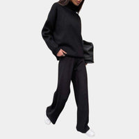 Women's Knitted Roll Neck Wide-Leg Co-ord Set with Drawstring Waist - Maisie London