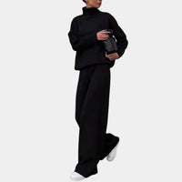 Women's Knitted Roll Neck Wide-Leg Co-ord Set with Drawstring Waist - Maisie London
