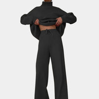 Women's Knitted Roll Neck Wide-Leg Co-ord Set with Drawstring Waist - Maisie London
