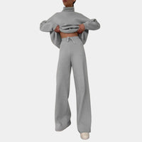 Women's Knitted Roll Neck Wide-Leg Co-ord Set with Drawstring Waist - Maisie London