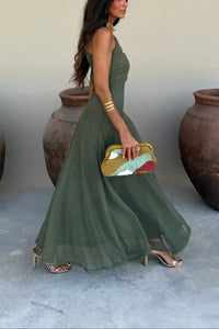 Women's Mesh One-Shoulder Maxi Dress with Pleated Skirt and Ruching - Maisie London