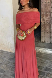 Women's Mesh One-Shoulder Maxi Dress with Pleated Skirt and Ruching - Maisie London