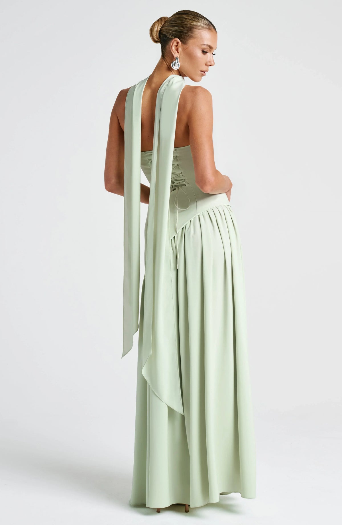 Women's Crepe Strapless Maxi Dress with Halter Tie and High Split - Maisie London