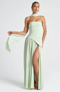Women's Crepe Strapless Maxi Dress with Halter Tie and High Split - Maisie London