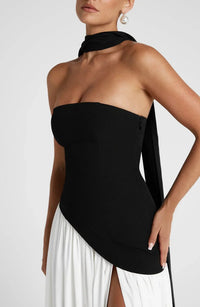 Women's Crepe Strapless Maxi Dress with Halter Tie and High Split - Maisie London