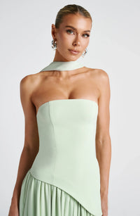 Women's Crepe Strapless Maxi Dress with Halter Tie and High Split - Maisie London