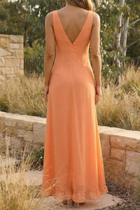 Women's Chiffon Maxi Dress with V-Neck and Ruffled Side Split - Maisie London