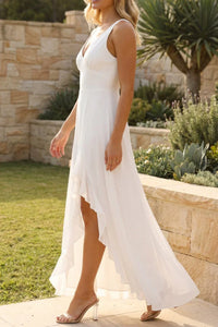 Women's Chiffon Maxi Dress with V-Neck and Ruffled Side Split - Maisie London