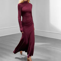 Women's Violet Jersey Maxi Dress with Roll Neck and Ruched Waist - Maisie London