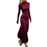 Women's Violet Jersey Maxi Dress with Roll Neck and Ruched Waist - Maisie London