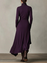 Women's Jersey Roll-Neck Maxi Dress with Asymmetric Hem and Pockets - Maisie London