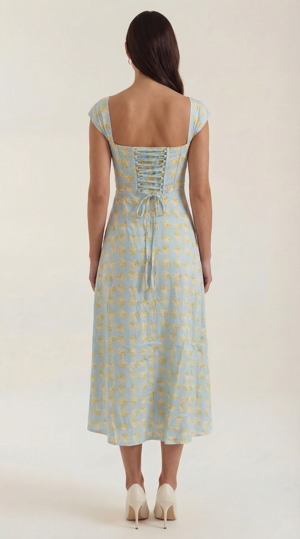 Women's A-Line Corset Midi Dress with Square Neck and Side Split - Maisie London