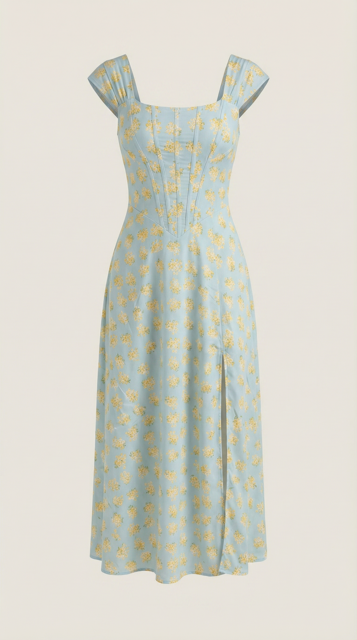 Women's A-Line Corset Midi Dress with Square Neck and Side Split - Maisie London