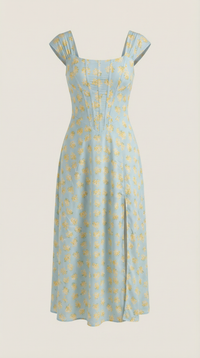 Women's A-Line Corset Midi Dress with Square Neck and Side Split - Maisie London