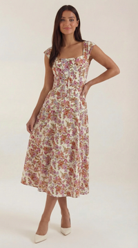Women's A-Line Corset Midi Dress with Square Neck and Side Split - Maisie London