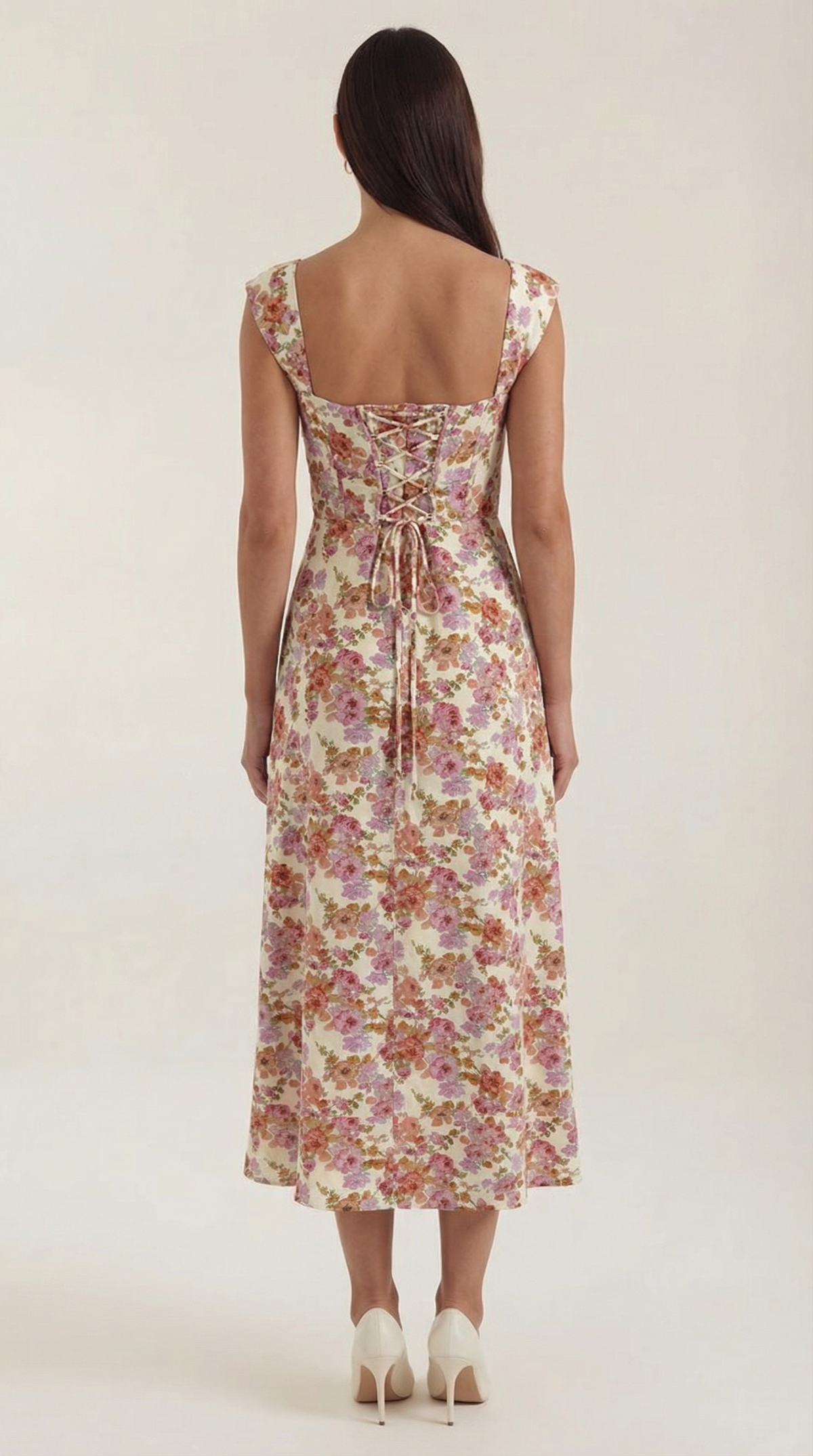Women's A-Line Corset Midi Dress with Square Neck and Side Split - Maisie London