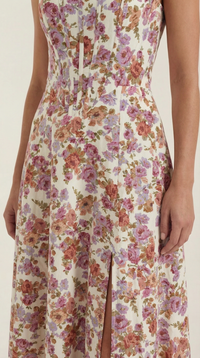 Women's A-Line Corset Midi Dress with Square Neck and Side Split - Maisie London