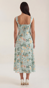 Women's A-Line Corset Midi Dress with Square Neck and Side Split - Maisie London
