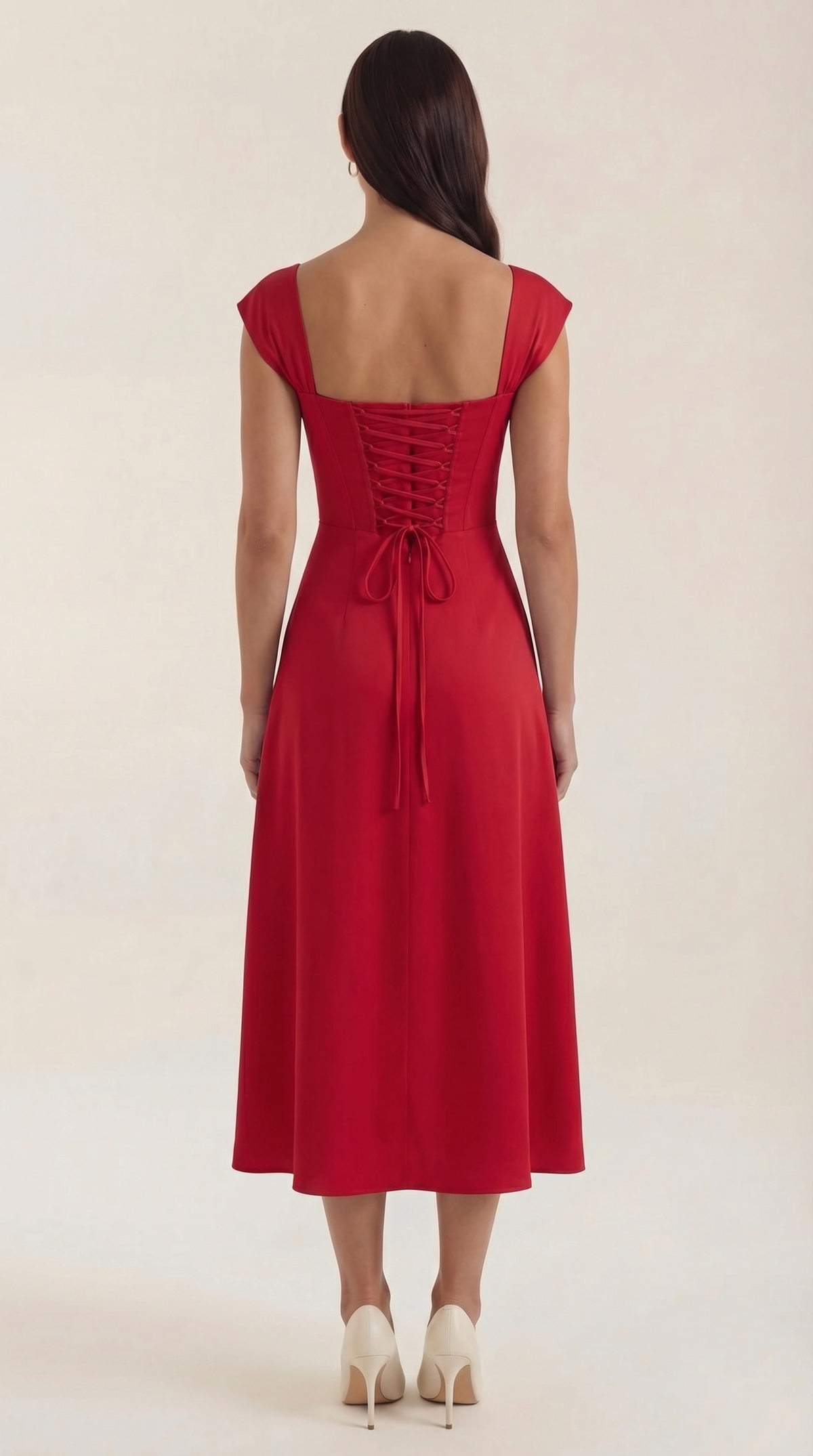 Women's A-Line Corset Midi Dress with Square Neck and Side Split - Maisie London