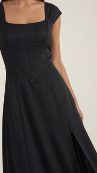 Women's A-Line Corset Midi Dress with Square Neck and Side Split - Maisie London