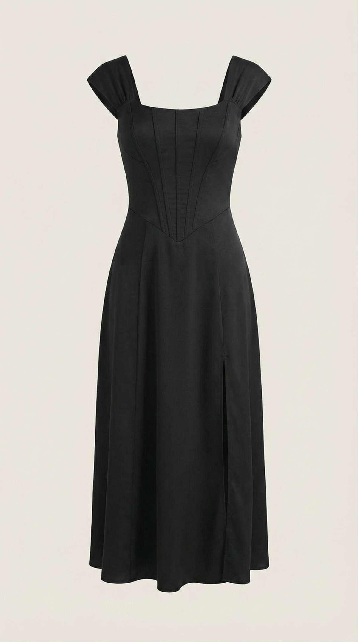 Women's A-Line Corset Midi Dress with Square Neck and Side Split - Maisie London