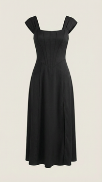 Women's A-Line Corset Midi Dress with Square Neck and Side Split - Maisie London