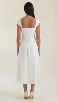 Women's A-Line Corset Midi Dress with Square Neck and Side Split - Maisie London