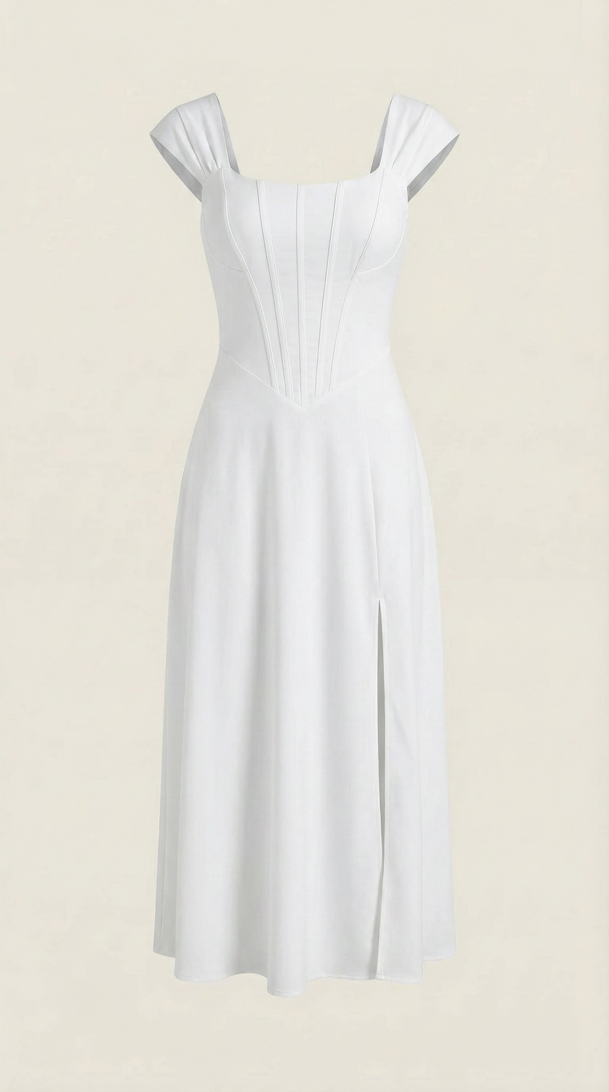 Women's A-Line Corset Midi Dress with Square Neck and Side Split - Maisie London