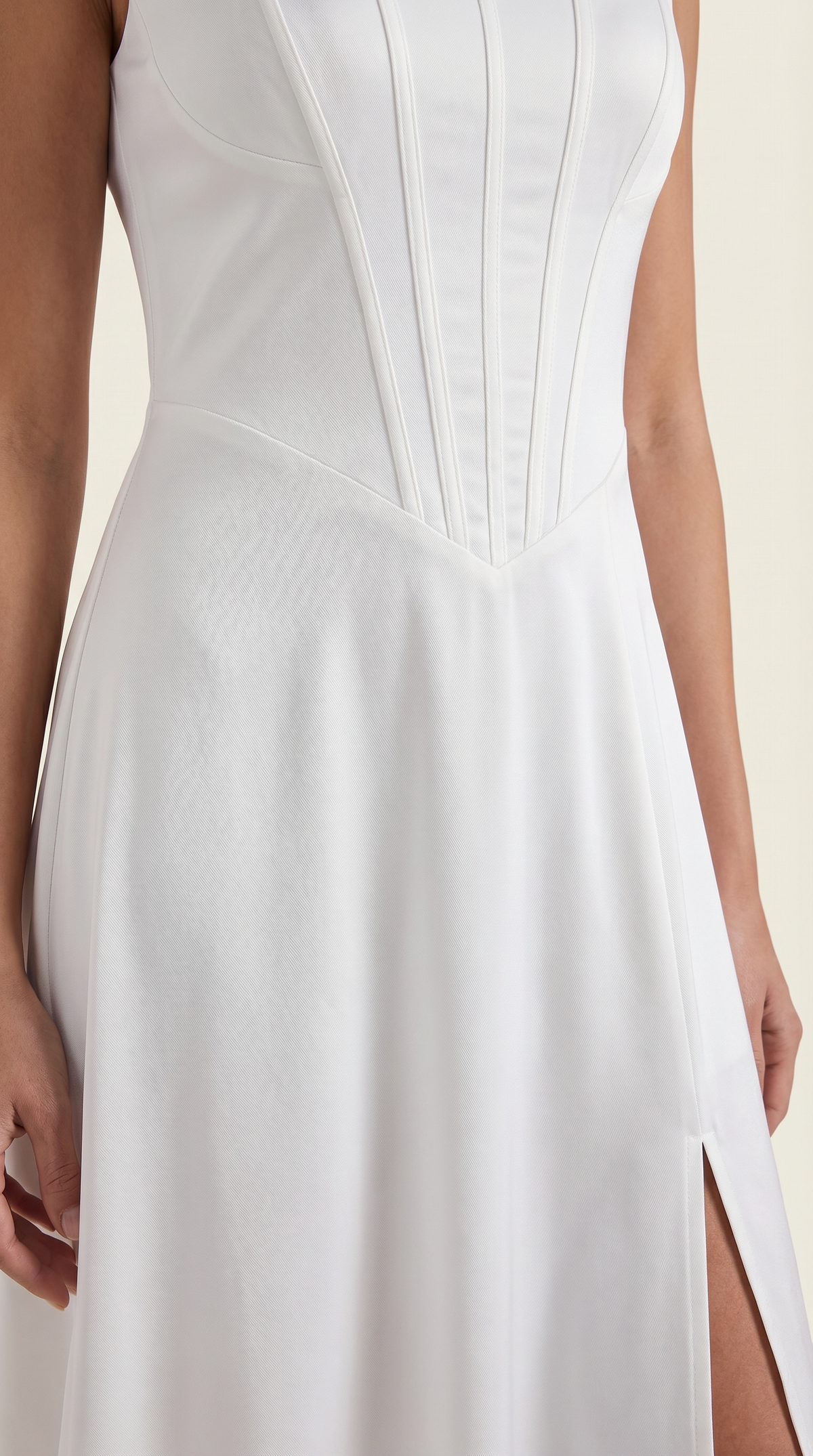 Women's A-Line Corset Midi Dress with Square Neck and Side Split - Maisie London