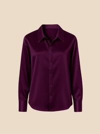 Women's Satin Button-Down Shirt with Pointed Collar and Long Cuffs - Maisie London