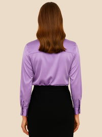 Women's Satin Button-Down Shirt with Pointed Collar and Long Cuffs - Maisie London