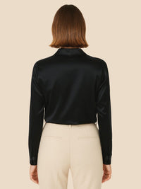Women's Satin Button-Down Shirt with Pointed Collar and Long Cuffs - Maisie London