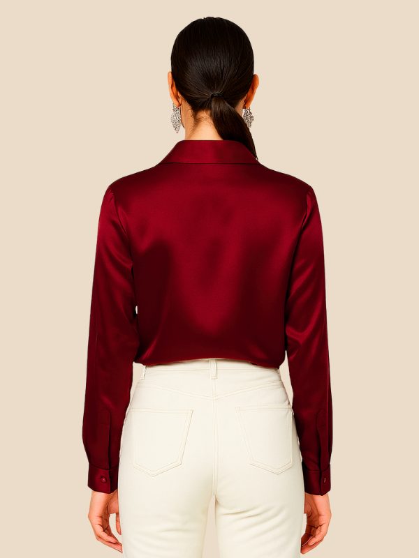 Women's Satin Button-Down Shirt with Pointed Collar and Long Cuffs - Maisie London