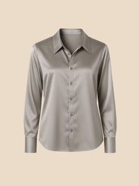 Women's Satin Button-Down Shirt with Pointed Collar and Long Cuffs - Maisie London