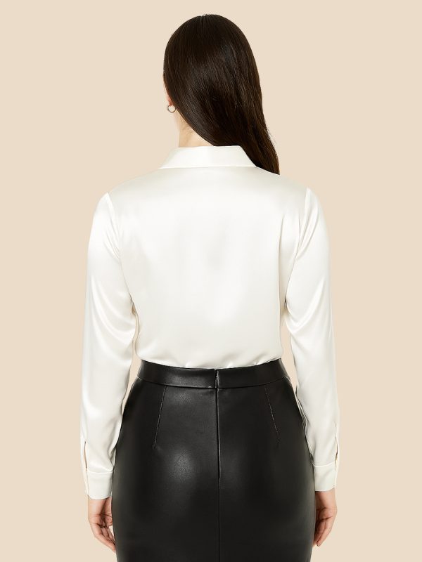 Women's Satin Button-Down Shirt with Pointed Collar and Long Cuffs - Maisie London