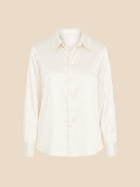 Women's Satin Button-Down Shirt with Pointed Collar and Long Cuffs - Maisie London