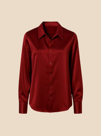 Women's Satin Button-Down Shirt with Pointed Collar and Long Cuffs - Maisie London