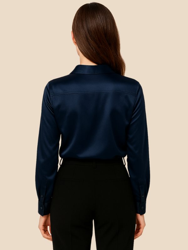 Women's Satin Button-Down Shirt with Pointed Collar and Long Cuffs - Maisie London