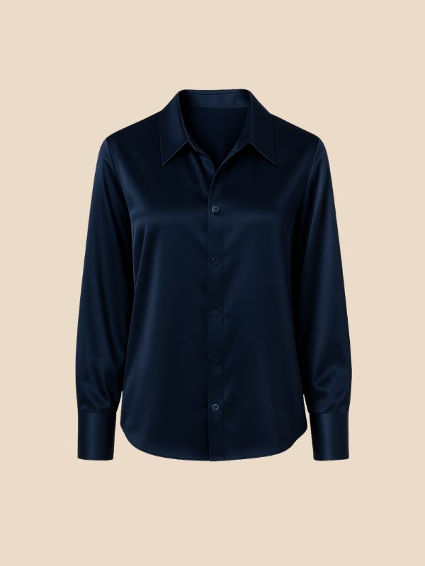 Women's Satin Button-Down Shirt with Pointed Collar and Long Cuffs - Maisie London