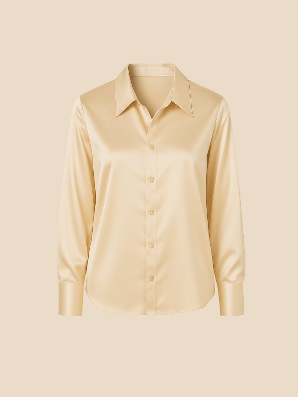 Women's Satin Button-Down Shirt with Pointed Collar and Long Cuffs - Maisie London