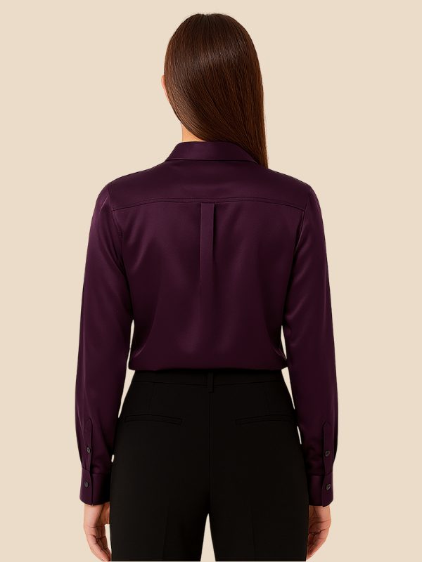 Women's Satin Button-Down Shirt with Pointed Collar and Long Cuffs - Maisie London