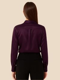Women's Satin Button-Down Shirt with Pointed Collar and Long Cuffs - Maisie London