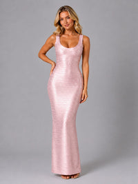 Women's Bandage Bodycon Maxi Dress with Scoop Neck and Low Back - Maisie London