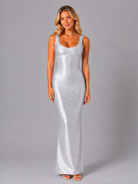 Women's Bandage Bodycon Maxi Dress with Scoop Neck and Low Back - Maisie London